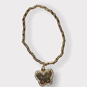 Gold Toned Bracelet With Faux Diamond Butterfly NEW